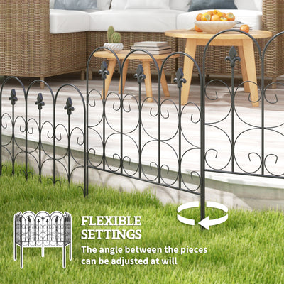 Outsunny Decorative Garden Fencing, 5PCs Outdoor Picket Fence Panels, Rustproof Metal Wire Landscape Flower Bed Border Edging Animal Barrier, Black 