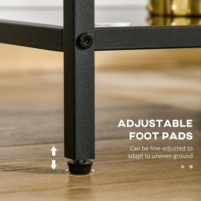 HOMCOM Side Table with Tempered Glass Top, End Table with 2-Tier Storage, Classic Accent Table with Steel Frame, Black 