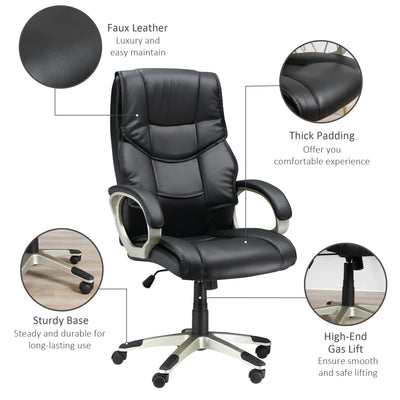 HOMCOM Home Office Chair High Back Computer Desk Chair with Faux Leather Adjustable Height Rocking Function Black 
