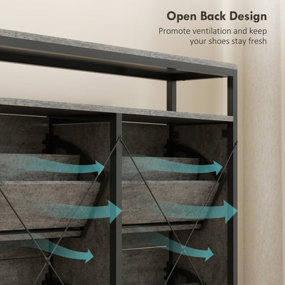 HOMCOM Shoe Storage Cabinet with 4 Flip Drawers and Open Shelf - Cement Grey 