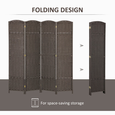 HOMCOM 4 Panel Folding Room Divider, Freestanding Privacy Screen for Living Room, Bedroom and Office, 160 x 170cm, Brown 