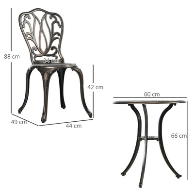 Outsunny 3 Piece Garden Bistro Set Aluminium Outdoor Furniture Set for 2 Patio Chairs and Table with Umbrella Hole Bronze Tone 