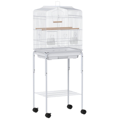 PawHut Bird Cage Budgie Cages for Finch Canary Parakeet with Stand Wheels Slide-out Tray Accessories Storage Shelf, White 
