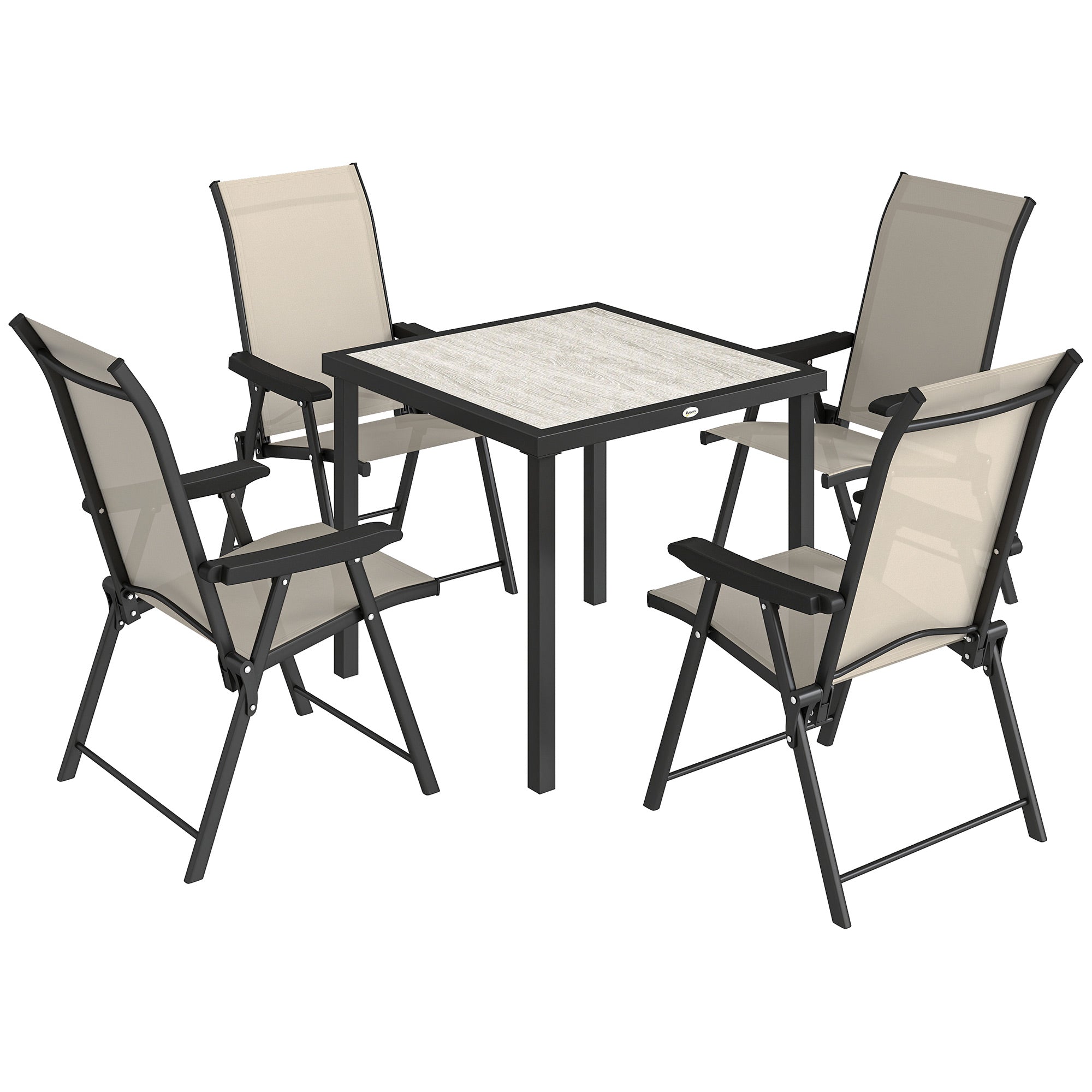 Outsunny 5 Pieces Outdoor Dining Set, Garden Dining Set for 4 with Square Table and Folding Chairs, Brown 
