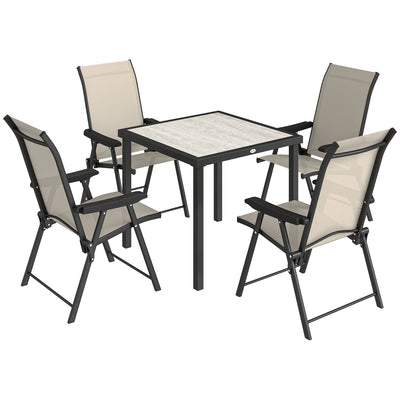 Outsunny 5 Pieces Outdoor Dining Set, Garden Dining Set for 4 with Square Table and Folding Chairs, Brown 