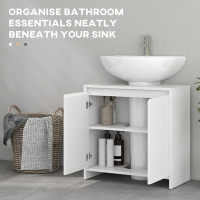 HOMCOM Under Sink Bathroom Cabinet, Freestanding Under Sink Cabinet with 2 Doors and Shelf for Basin without or with Pedestal, White 