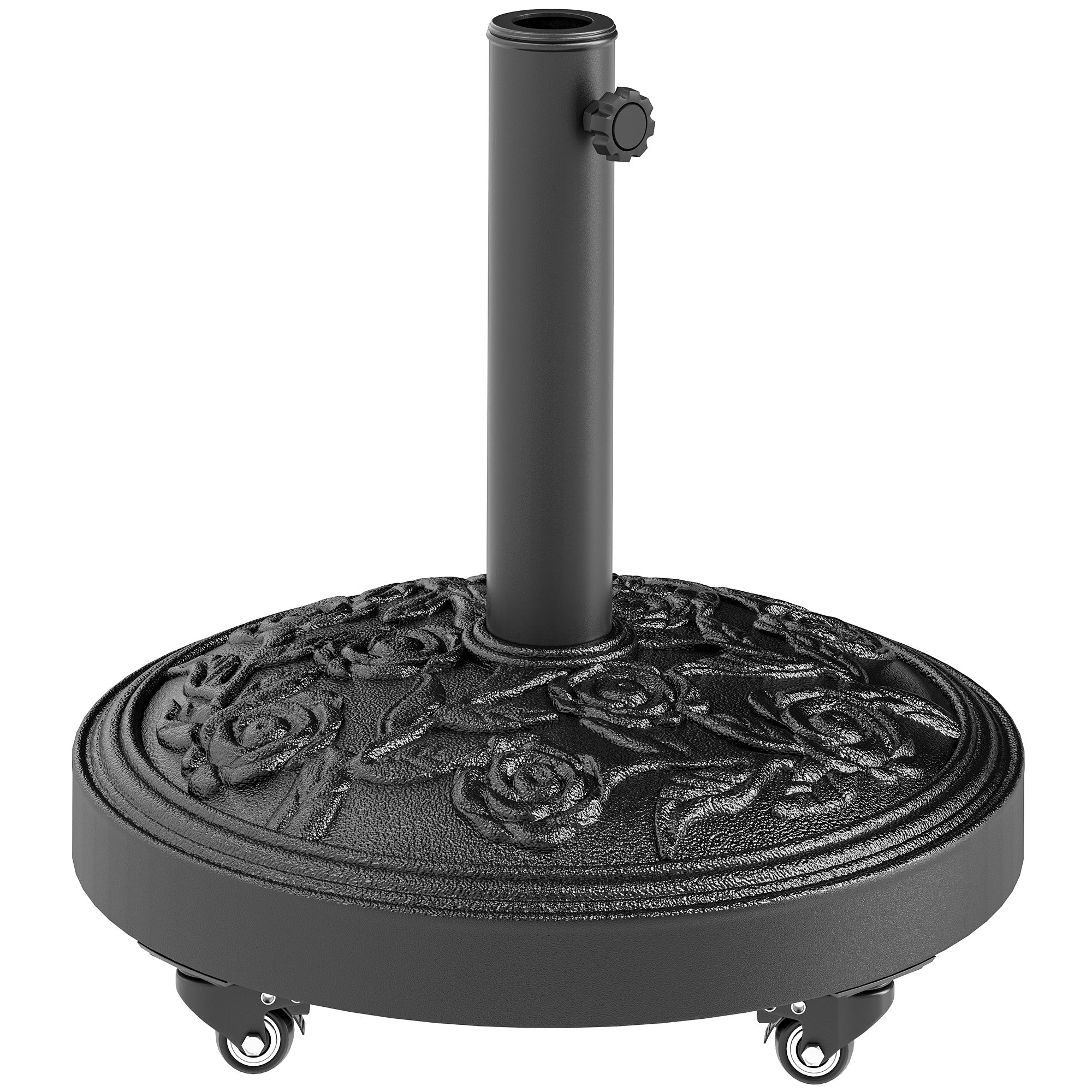 Outsunny Parasol Base, Umbrella Base with Wheels Cast Iron Effect, for Umbrella, Canopy, Weather Resistant, Black 