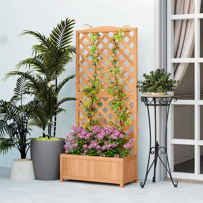 Outsunny Wooden Planter with Trellis, Freestanding Raised Bed for Garden with Lattice, Outdoor Planter Box for Climbing Plants, Vines, Flowers, 76 x 36 x 170 cm, Natural 