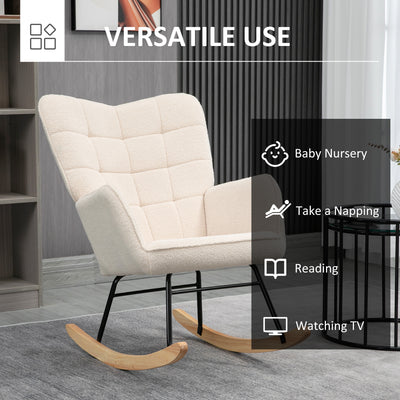 HOMCOM Berber Fleece Nursery Glider Rocker for Nursing, Wingback Rocking Chair for Living Room, Beige 