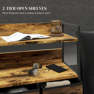 HOMCOM Rustic Chest of Seven Fabric Drawers - Rustic Brown 