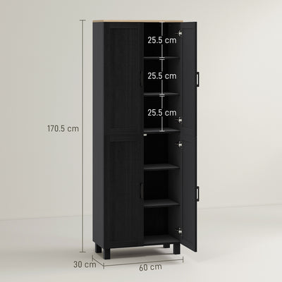HOMCOM Freestanding Kitchen Cupboard, 4-Door Storage Cabinet with Adjustable Shelves, Modern Kitchen Pantry for Dining Room, 170cm, Black 