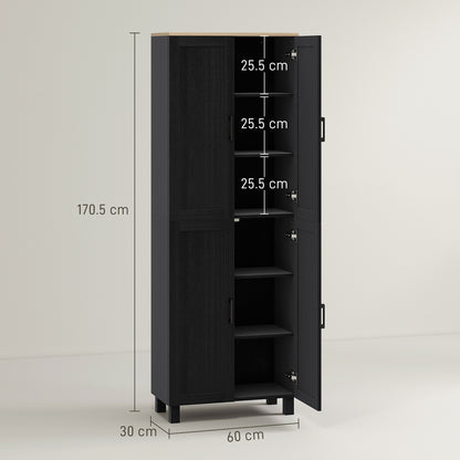 HOMCOM Freestanding Kitchen Cupboard, 4-Door Storage Cabinet with Adjustable Shelves, Modern Kitchen Pantry for Dining Room, 170cm, Black