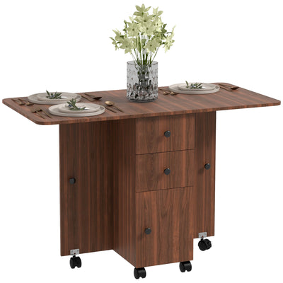 HOMCOM Multi-Storage Six-Person Drop Leaf Dining Table -  Distressed Brown 