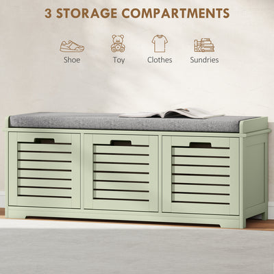 HOMCOM 3-Drawer Shoe Storage Bench - Green 