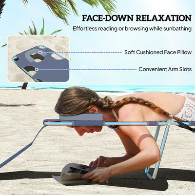 Outsunny 5-Position Adjustable Sun Loungers Set of 2 with Reading Hole and Side Pocket, Grey 