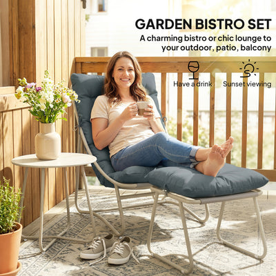 Outsunny Bistro Set for Garden, 3 Piece Outdoor Table and Chair with Footstool and Removable Cushions, Comfy Balcony Furniture 