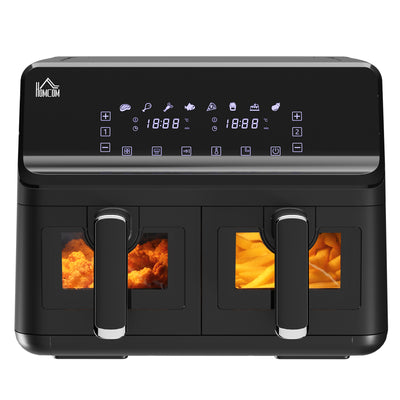 HOMCOM 8L Dual Basket Air Fryer, 8-in-1 Air Fryer Oven with Digital Display, Visible, Timer, Preheat for Oil Free Low Fat Cooking, 2500W, Sync Finish, Sliver 