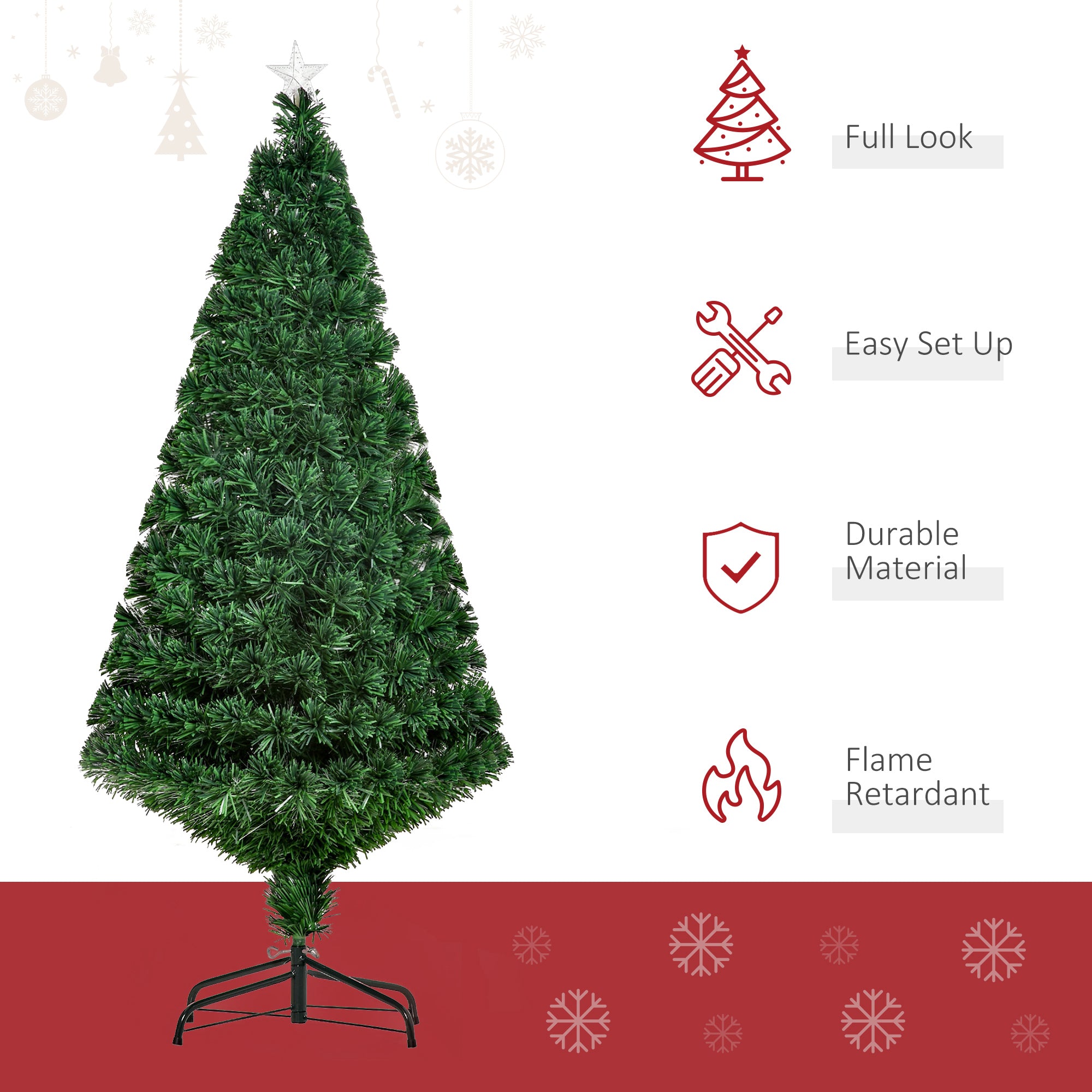 HOMCOM 5FT Pre-Lit Fibre Optic Artificial Christmas Tree Holiday Xmas Décor with Tree Topper Multi-Colour 