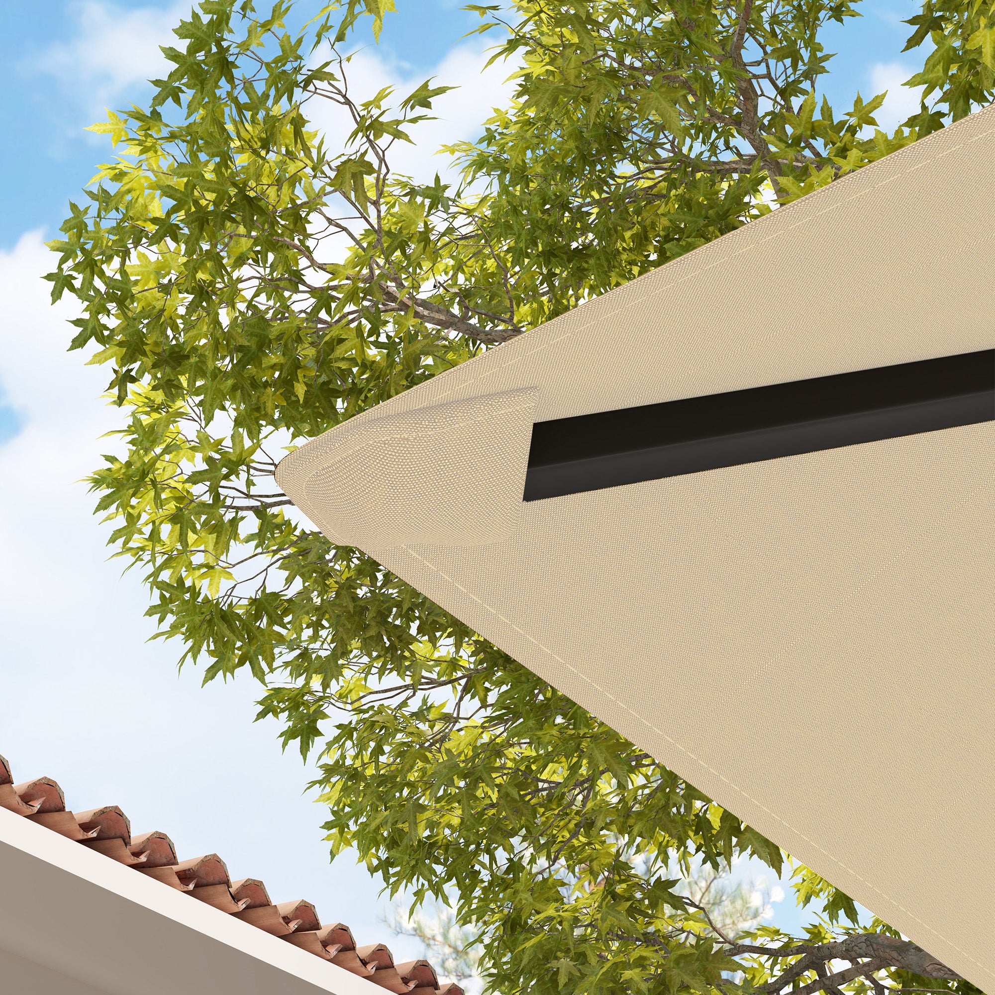 Outsunny 3 x 3(m) Gazebo Canopy Replacement Cover, Garden Gazebo Roof Replacement with Drain Holes, Water Resistant PVC Coating, 370g/\'e3\'8e\'a1, UPF30+, TOP COVER ONLY, Beige