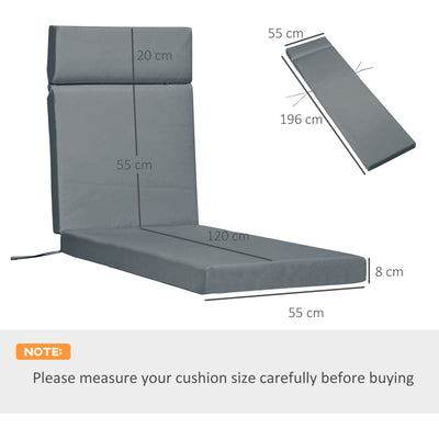 Outsunny Set of 2 Sun Lounger Cushions, Replacement Cushions for Rattan Furniture with Ties, 196 x 55 cm, Dark Grey 
