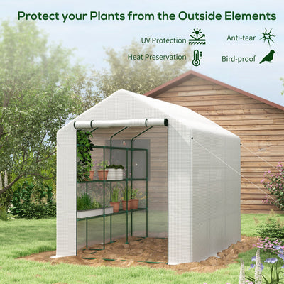 Outsunny 8 x 6ft Walk-In Greenhouse, with Shelves - White 