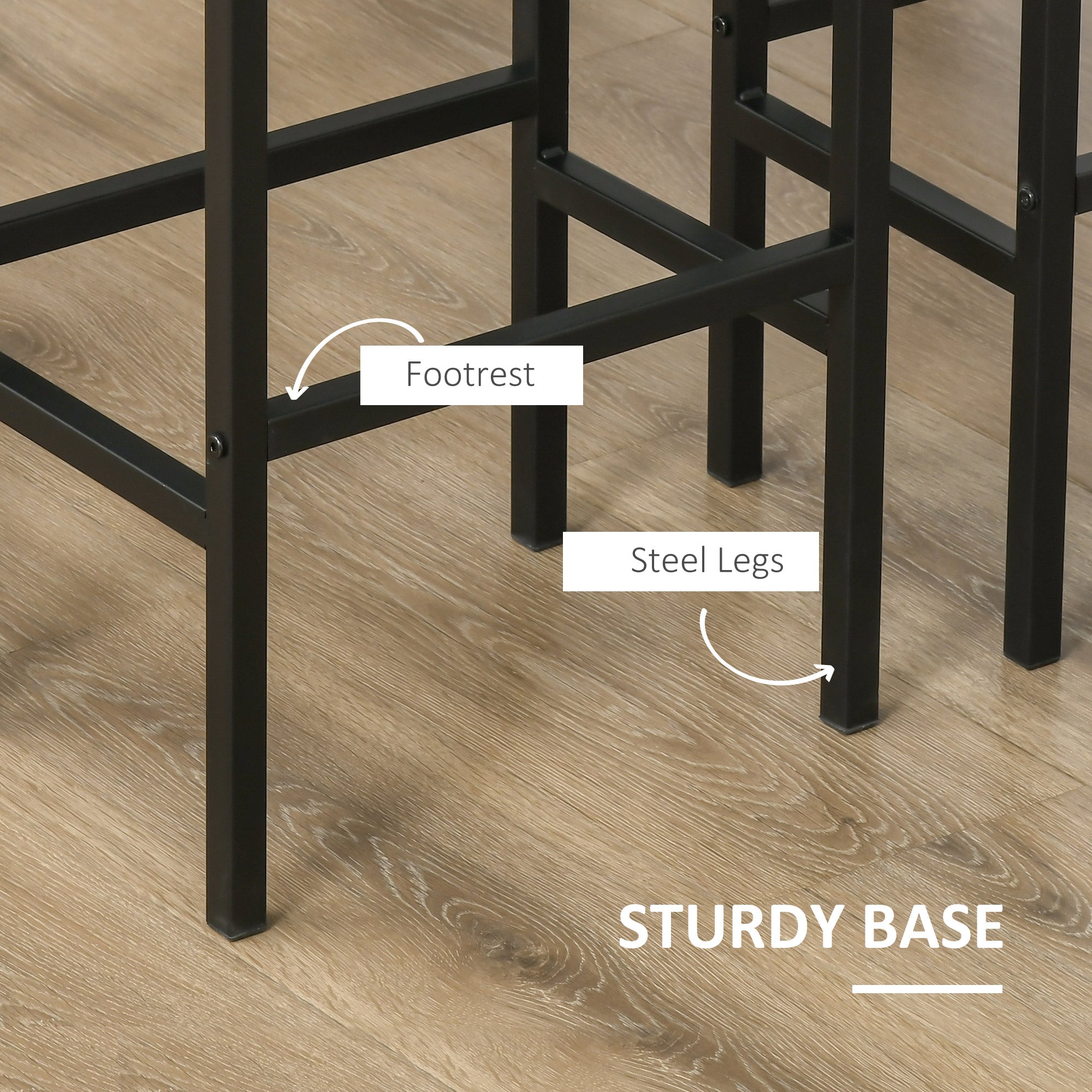 HOMCOM Industrial Bar Stools, Set of 2 Kitchen Breakfast Bar Chairs with Footrest, Counter Height Island Stools for Dining Area, Home Pub, Rustic Brown 