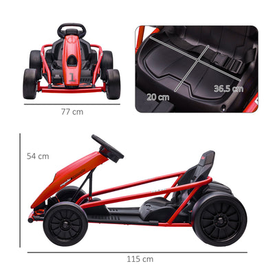 HOMCOM 24V Electric Go Kart for Kids, Drift Ride-On Racing Go Kart with 2 Speeds, for Boys Girls Aged 8-12 Years Old, Red 