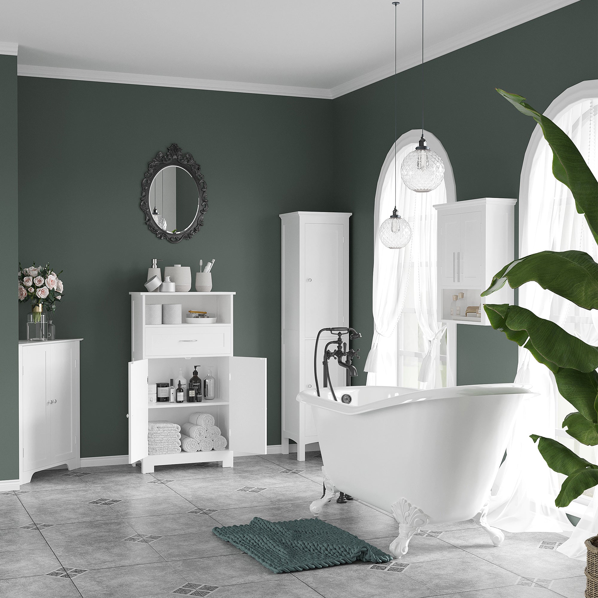 kleankin Tall Bathroom Storage Unit, Slim Bathroom Cabinet with Adjustable Shelves and Double Door, White