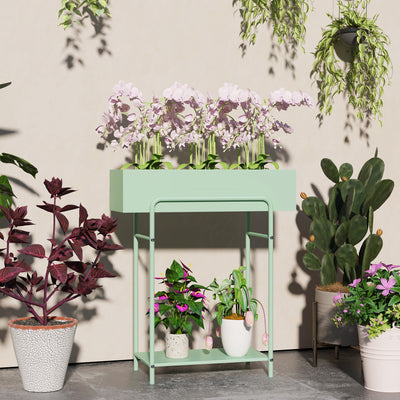 Outsunny 2 Tier Plant Stand, Metal Plant Rack Shelf with Drain Holes, Floor-standing Flower Pot Stand for Indoor Outdoor Garden Patio Balcony Living Room, Green 