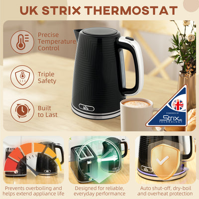 HOMCOM Modern Kettle and Toaster Set - Black 