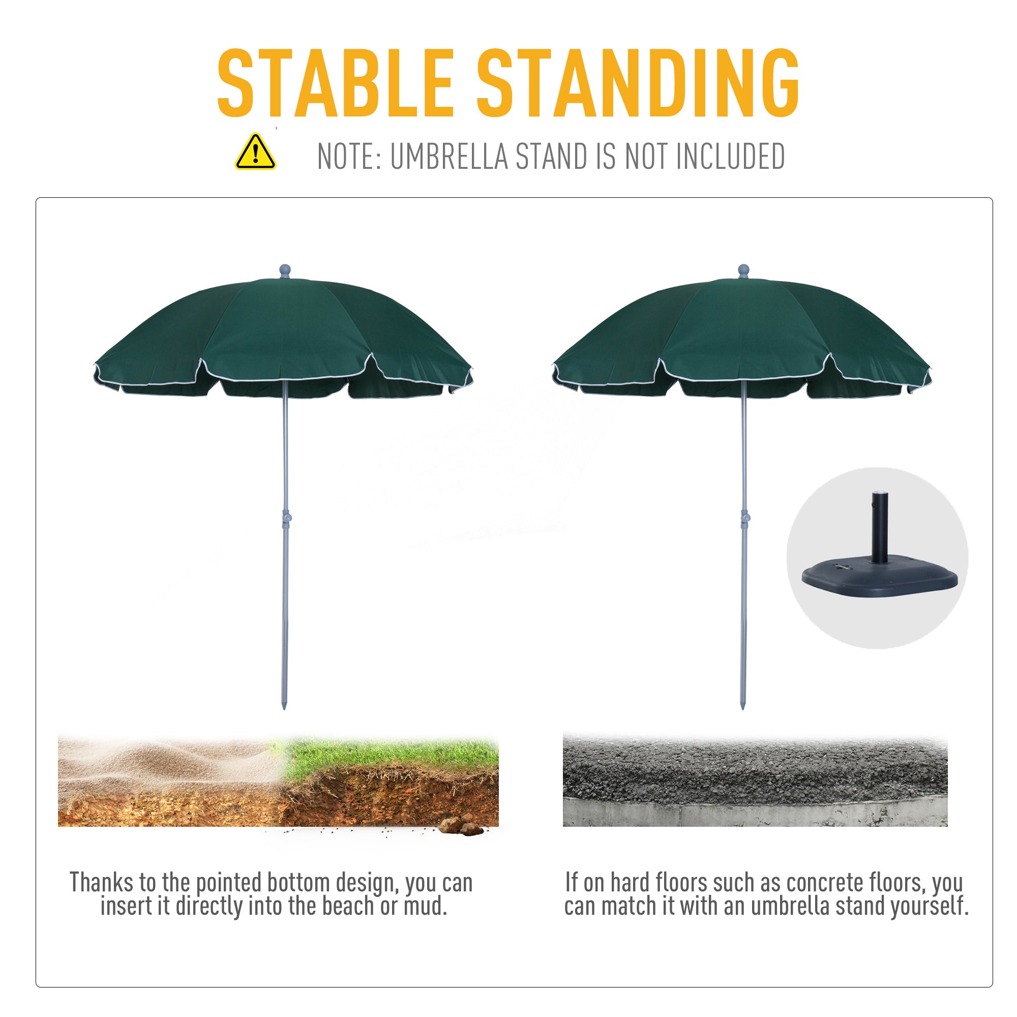 Outsunny 2.2m Beach Umbrella, Portable Parasol with Tilting Function, Outdoor Sunshade Shelter with 8 Ribs, Green 