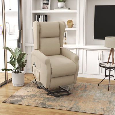 HOMCOM Power Lift Recliner Armchair, Electric Lift Chair for Elderly, Fabric Riser and Reclining Chair with Remote Control, Side Pockets, Extended Footrest, for Living Room, Beige 