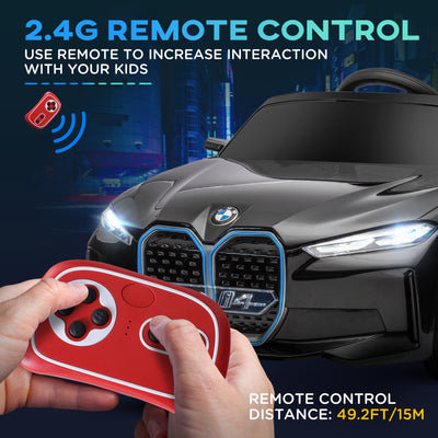 HOMCOM BMW i4 Licensed 12V Kids Electric Ride-On Car, with Remote Control, Portable Battery, Music, Horn, Headlights - Black 