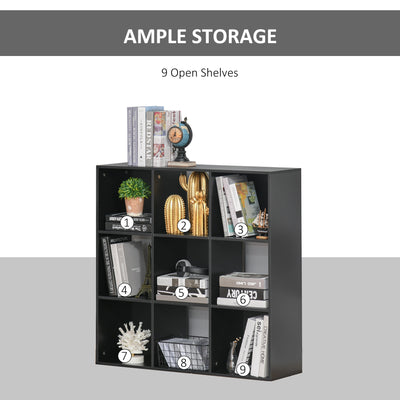 HOMCOM 3-tier 9 Cubes Storage Unit Particle Board Cabinet Bookcase Organiser Home Office Shelves Black 