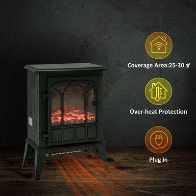 HOMCOM Freestanding Electric Fireplace, Electric Stove Heater with LED Flame Effect, Overheating Safety System, 1000W/2000W Black 