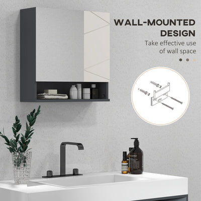 kleankin Bathroom Mirror Cabinet, Wall Mounted Bathroom Storage Cupboard with Adjustable Shelves, 55W x 17D x 55Hcm, Light Grey 