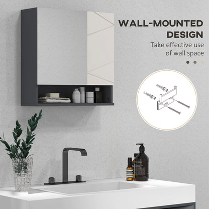kleankin Bathroom Mirror Cabinet, Wall Mounted Bathroom Storage Cupboard with Adjustable Shelves, 55W x 17D x 55Hcm, Light Grey 