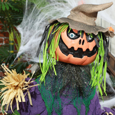 HOMCOM 3'6" Pumpkin Scarecrow Halloween Animatronic, with Glowing Eyes 