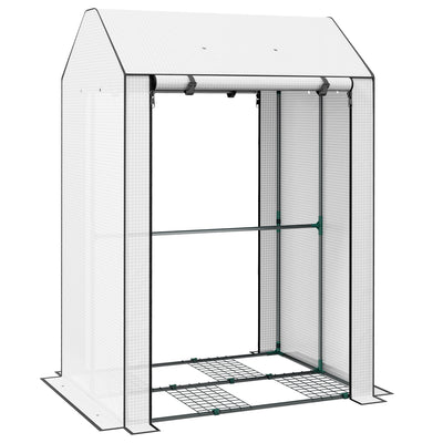 Outsunny Mini Greenhouse with 4 Wire Shelves, Portable Tomato Greenhouse, Upgraded Garden Grow House for Plants with Roll Up Door and Vents, 100 x 80 x 150cm, White 