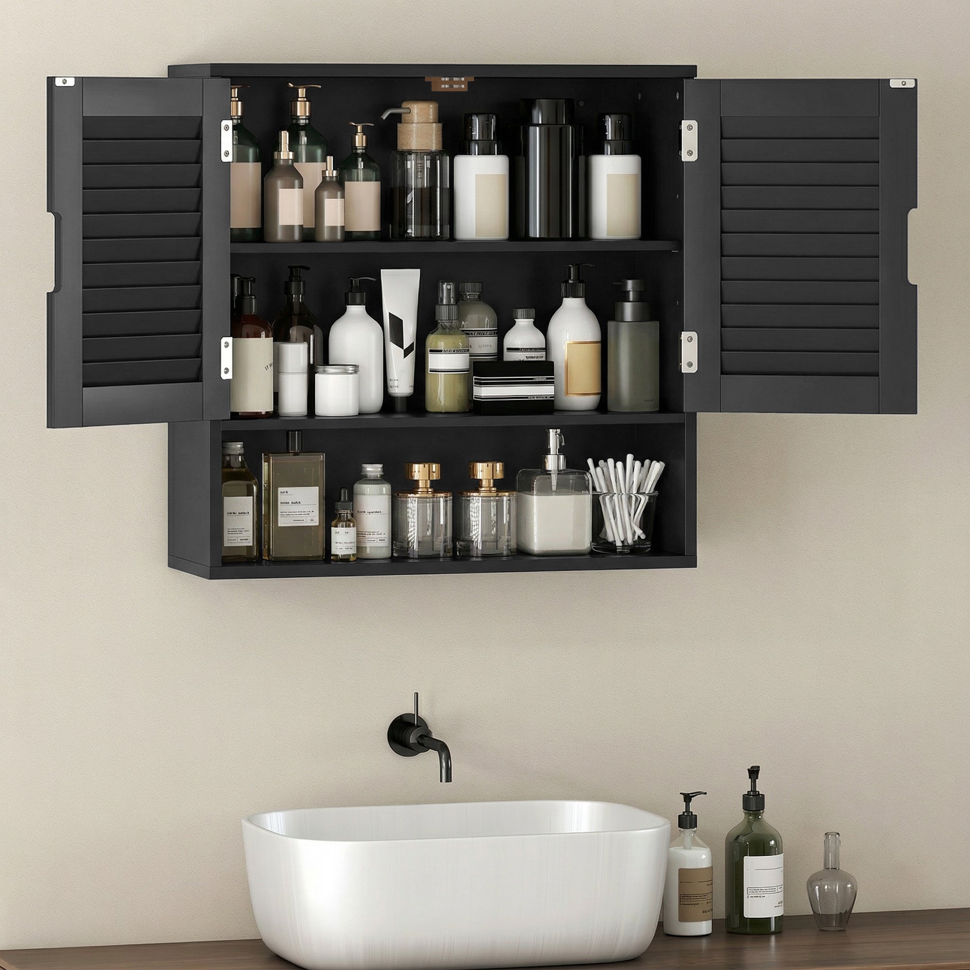 HOMCOM Bathroom Cabinet, Wall Mounted Storage Cabinet with Adjustable Shelves, 60 x 20 x 60 cm, Black 