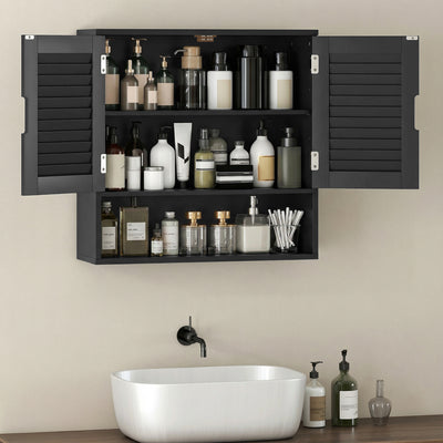 HOMCOM Bathroom Cabinet, Wall Mounted Storage Cabinet with Adjustable Shelves, 60 x 20 x 60 cm, Black 