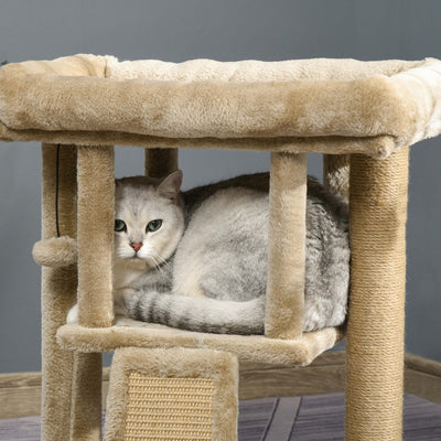 PawHut Cat Tree Tower for Indoor Cats Cat Scratching Post Climbing Activity Centre w/Jute Scratching Pad, Toy Ball, Cat House - Coffee 