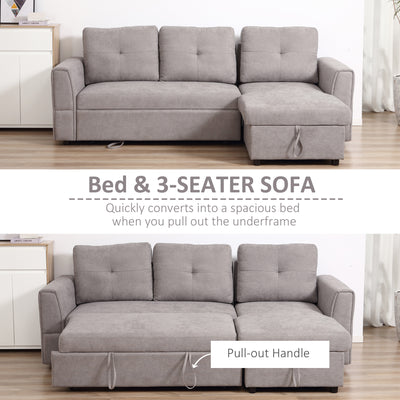 HOMCOM Linen-Look 'L' Storage Sofa Bed - Light Grey 