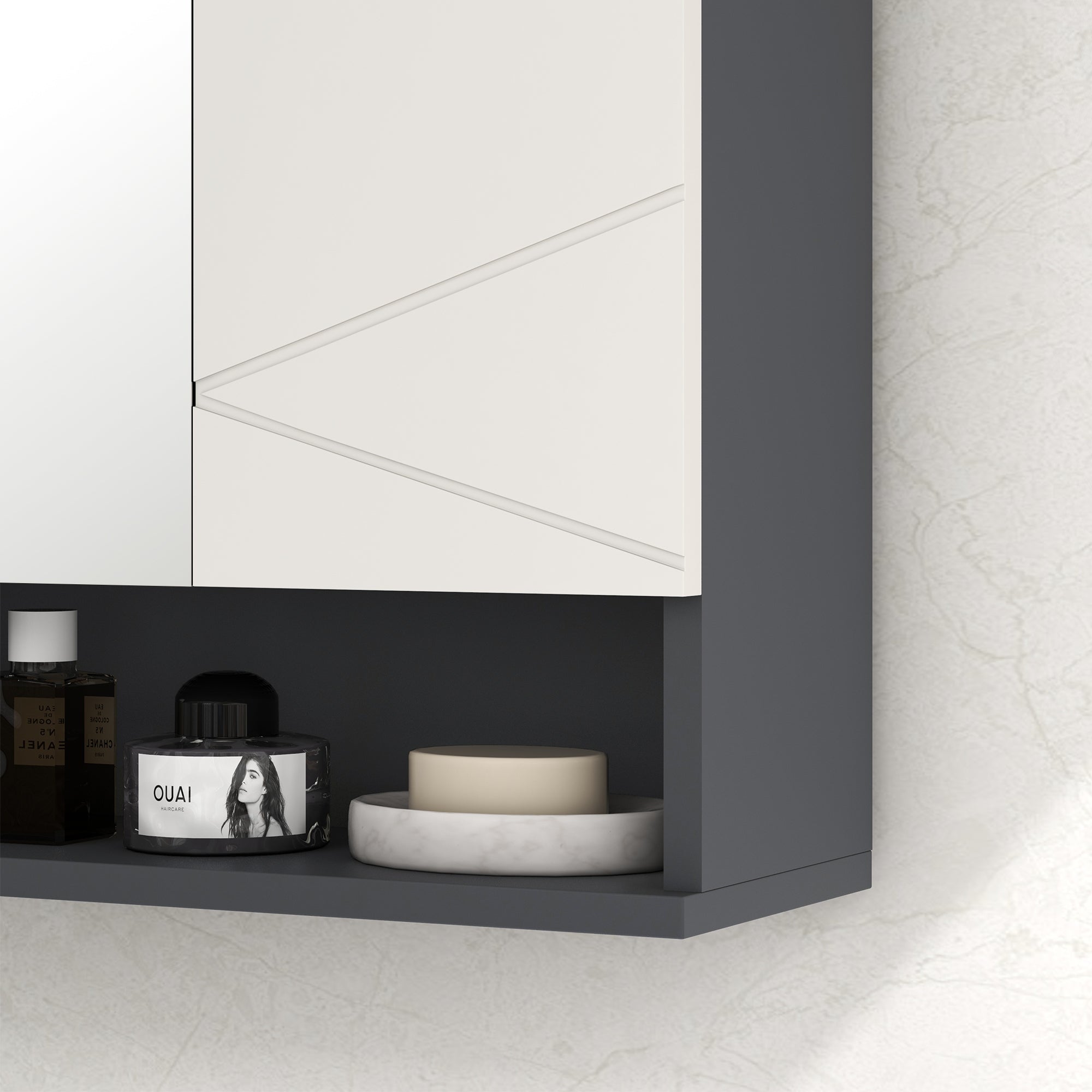 kleankin Bathroom Mirror Cabinet, Wall Mounted Bathroom Storage Cupboard with Adjustable Shelves, 55W x 17D x 55Hcm, Light Grey 