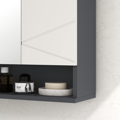 kleankin Bathroom Mirror Cabinet, Wall Mounted Bathroom Storage Cupboard with Adjustable Shelves, 55W x 17D x 55Hcm, Light Grey 