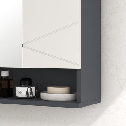 kleankin Bathroom Mirror Cabinet, Wall Mounted Bathroom Storage Cupboard with Adjustable Shelves, 55W x 17D x 55Hcm, Light Grey 