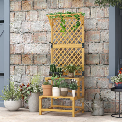 Outsunny Wooden Plant Stand, with Trellis - Natural Finish 