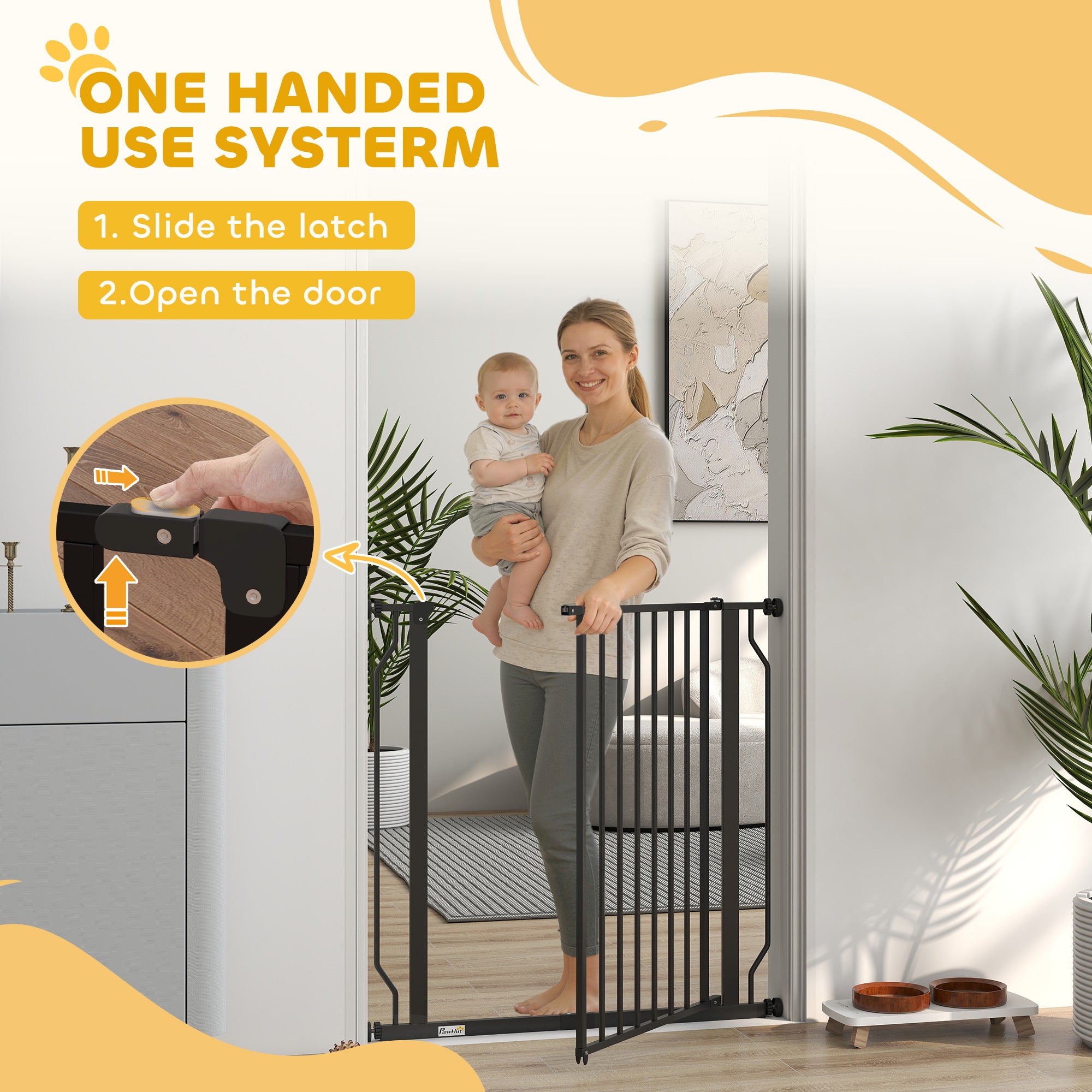 PawHut Extra Wide Dog Gate, with Door Pressure, for Doorways, Hallways, Staircases - Black 