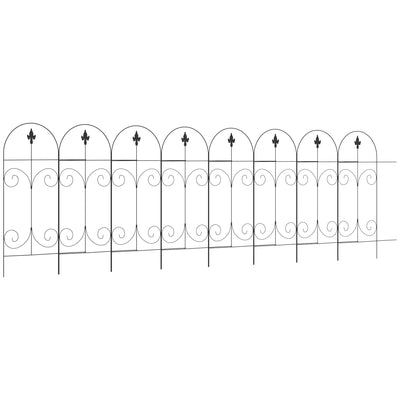 Outsunny Decorative Garden Fencing, 8PCs 44in x 12.5ft Outdoor Picket Fence Panels, Rustproof Metal Wire Landscape Flower Bed Border Edging, Black 
