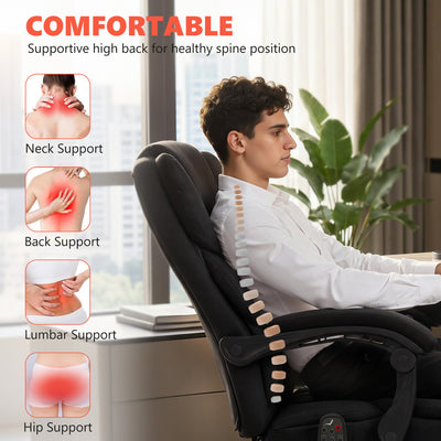 HOMCOM Office Chair with 6-point Vibration Massage and Heat, Fabric Desk Chair with Footrest, High Back, Black 
